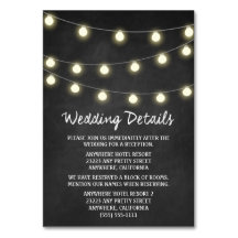 Chalkboard + Lights Wedding Receptie Insert Kaarte