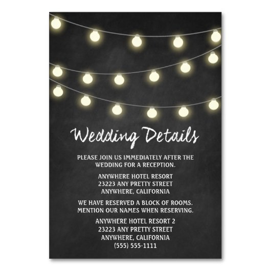 Chalkboard + Lights Wedding Receptie Insert Kaarte Kaart (Voorkant)