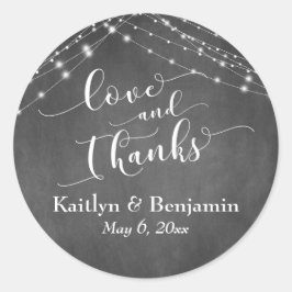 Chalkboard Lights Wedding Script Love and Bedankt Ronde Sticker