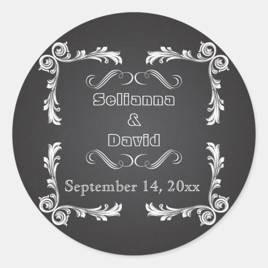 Chalkboard &  lijst bruiloft Save the Date Ronde Sticker (Voorkant)