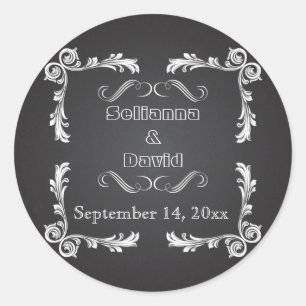 Chalkboard &  lijst bruiloft Save the Date Ronde Sticker