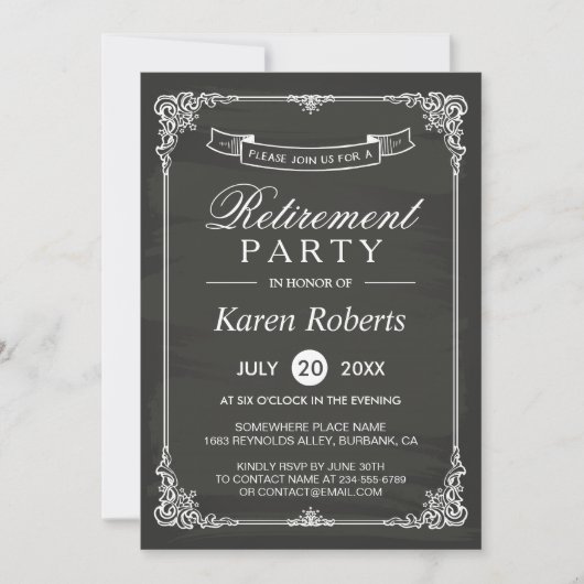 Chalkboard Lijst Elegant Retirement Party Kaart (Voorkant)