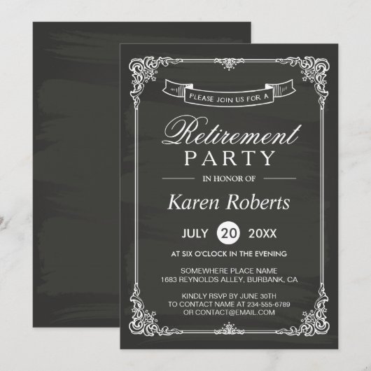 Chalkboard Lijst Elegant Retirement Party Kaart (Voorkant / Achterkant)