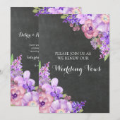 Chalkboard Lila paarse bloemen gelofte vernieuwing Kaart (Voorkant / Achterkant)