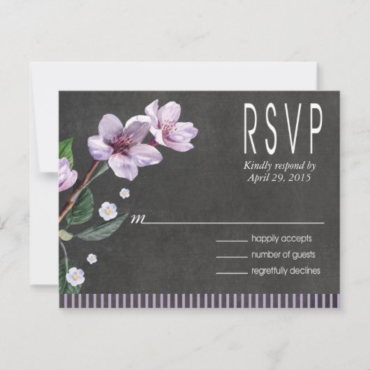 Chalkboard Lila Waterverf Flowers RSVP (Voorkant)