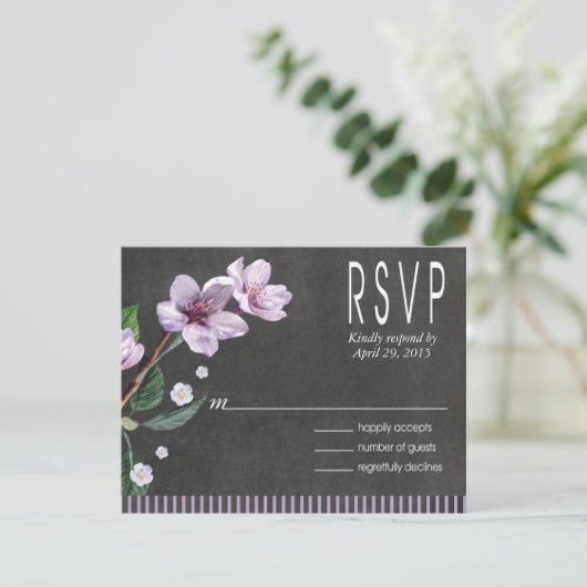 Chalkboard Lila Waterverf Flowers RSVP (Staand voorkant)