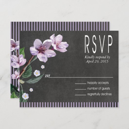 Chalkboard Lila Waterverf Flowers RSVP (Voorkant / Achterkant)