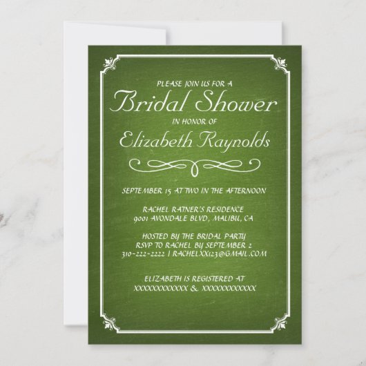 Chalkboard Lime Green Bridal Shower Invitations Kaart (Voorkant)