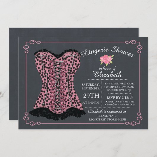 Chalkboard Lingerie Bridal Shower Invitation Kaart (Voorkant / Achterkant)