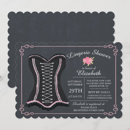 Chalkboard Lingerie Bridal Shower Invitation Kaart (Voorkant / Achterkant)