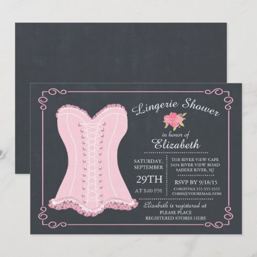 Chalkboard Lingerie Bridal Shower Invitation Kaart (Voorkant / Achterkant)