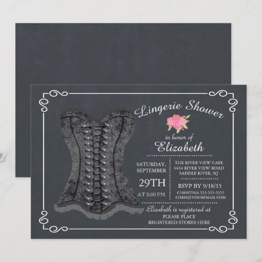 Chalkboard lingerie bruids douche uitnodiging (Voorkant / Achterkant)