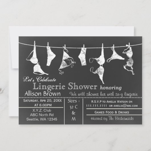 Chalkboard Lingerie Shower Invitatio Kaart (Voorkant)