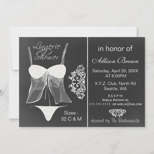 chalkboard Lingerie Shower-uitnodigingen Kaart (Voorkant)