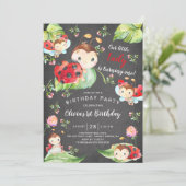 Chalkboard Little Lady Ladybug 1st Birthday Kaart (Staand voorkant)