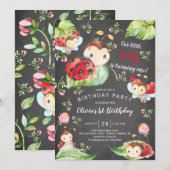 Chalkboard Little Lady Ladybug 1st Birthday Kaart (Voorkant / Achterkant)