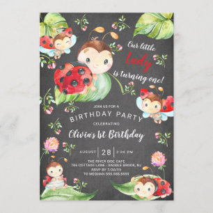 Chalkboard Little Lady Ladybug 1st Birthday Kaart