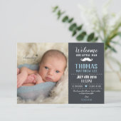 Chalkboard Little Man Mustache Boy Foto Birth Aankondiging (Staand voorkant)