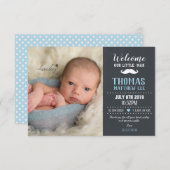 Chalkboard Little Man Mustache Boy Foto Birth Aankondiging (Voorkant / Achterkant)