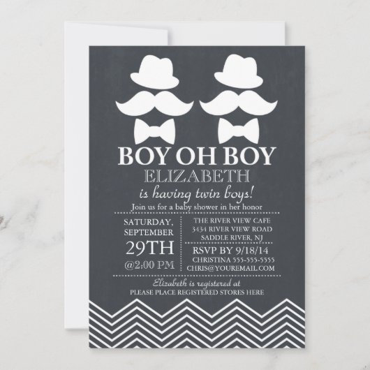 Chalkboard Little Man Mustache TWINS Baby shower Kaart (Voorkant)