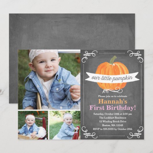 Chalkboard Little Pumpkin Birthday Kaart (Voorkant / Achterkant)