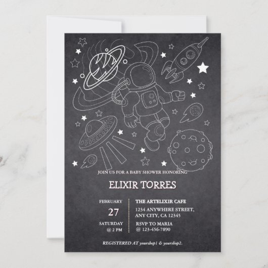 Chalkboard Little Space Explorer Baby shower Kaart (Voorkant)