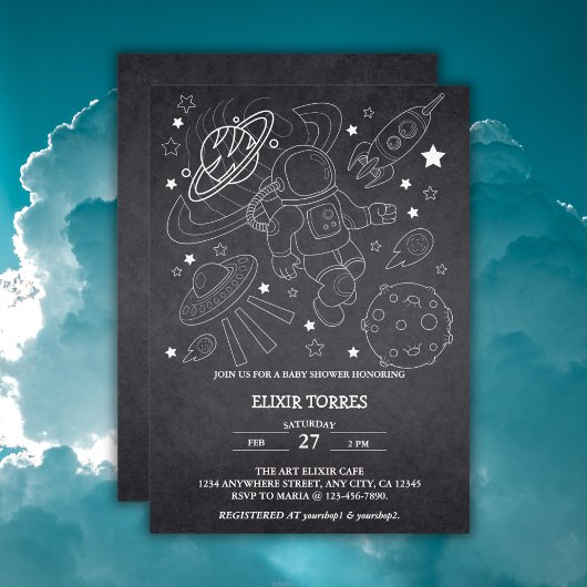 Chalkboard Little Space Explorer Baby shower Kaart