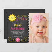 Chalkboard Little Sunshine Pink Yellow Birthday Kaart (Voorkant / Achterkant)