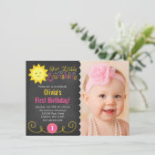 Chalkboard Little Sunshine Pink Yellow Birthday Kaart (Staand voorkant)
