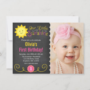 Chalkboard Little Sunshine Pink Yellow Birthday Kaart