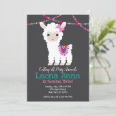 Chalkboard Llama Alpaca Birthday Uitnodiging (Staand voorkant)
