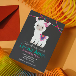 Chalkboard Llama Alpaca Birthday Uitnodiging