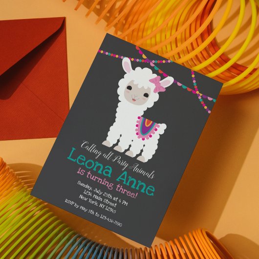 Chalkboard Llama Alpaca Birthday Uitnodiging