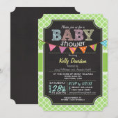 Chalkboard look Baby shower; Lime Green Quatrefoil Kaart (Voorkant / Achterkant)