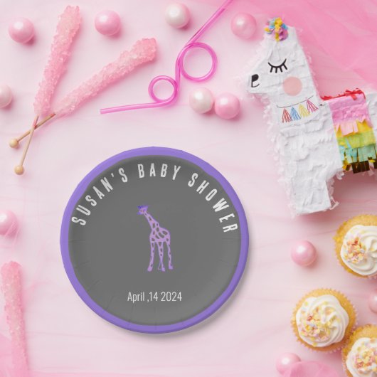 Chalkboard look baby shower - paarse giraffe papieren bordje (Feest)