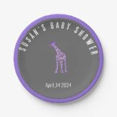 Chalkboard look baby shower - paarse giraffe papieren bordje (Voorkant)
