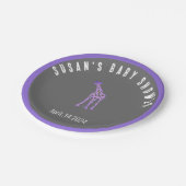 Chalkboard look baby shower - paarse giraffe papieren bordje (Gekanteld)