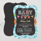 Chalkboard look Baby shower; Tropical Blue Kaart (Voorkant / Achterkant)