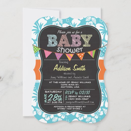Chalkboard look Baby shower; Tropical Blue Kaart (Voorkant)
