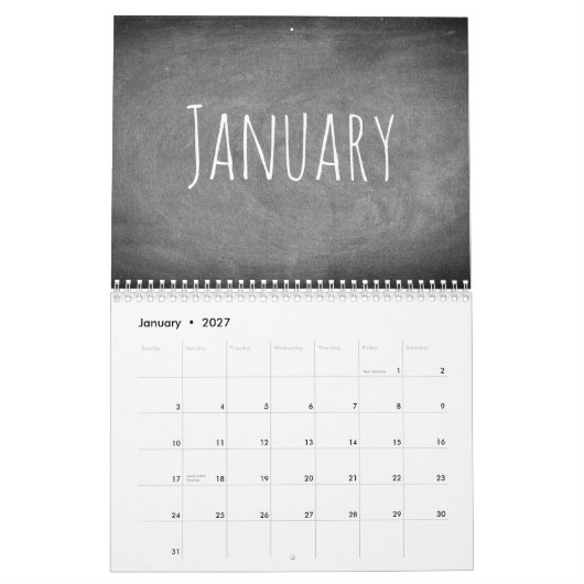 Chalkboard look Black and White Text Modern 2020 Kalender (Jan 2027)
