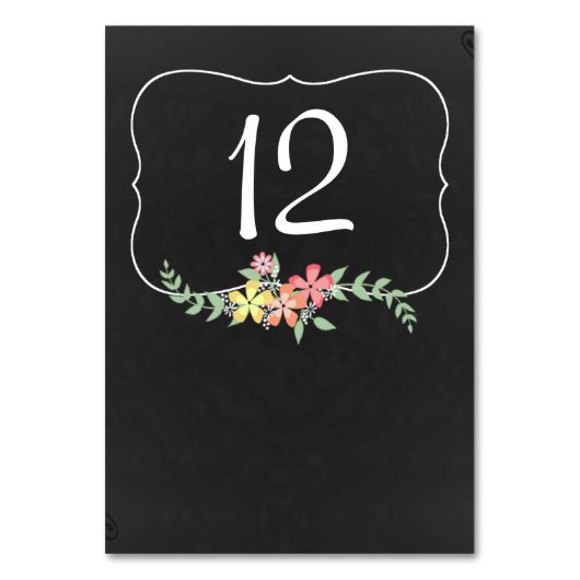 Chalkboard Look Bloemen Trouwtafel Nummer Kaart (Voorkant)