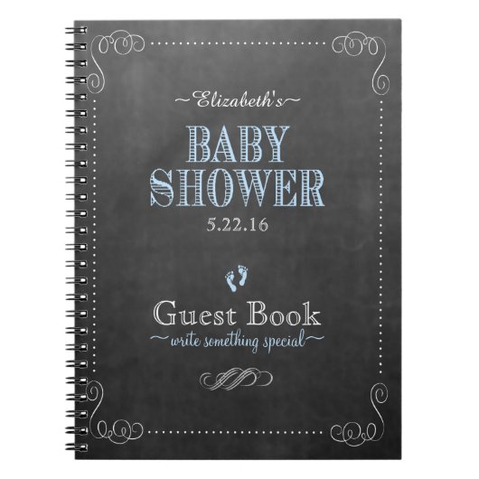 Chalkboard Look Blue Baby shower Gastenboek- Notitieboek (Voorkant)