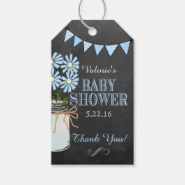 Chalkboard Look Country Mason Jar Blauwe Bloemen Cadeaulabel