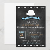 Chalkboard look eerste verjaardagsuitnodiging jong kaart (Voorkant / Achterkant)