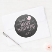 Chalkboard Look en Roze Baby Carriage Baby shower Ronde Sticker (Envelop)