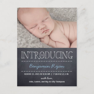 Chalkboard Look Geboorteaankondiging - Blauw Aankondigingskaart