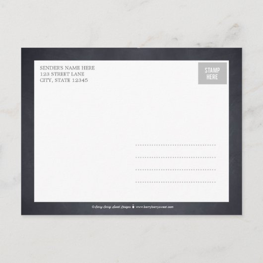 Chalkboard Look Geboorteaankondiging - Blauw Aankondigingskaart (Achterkant)