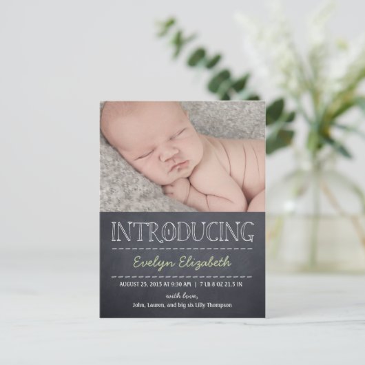 Chalkboard Look Geboorteaankondiging - Groen Aankondigingskaart (Staand voorkant)