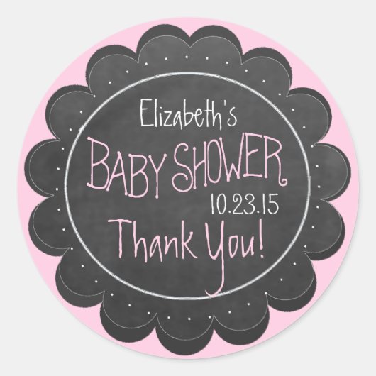 Chalkboard look grillig roze Baby shower gunst Ronde Sticker (Voorkant)