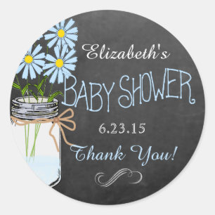 Chalkboard look Mason Jar Blue Flowers Guest Favor Ronde Sticker
